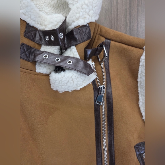 Mark Edwards Studio Brown and Cream Shearling Lined Aviator Vest Size S - Picture 7 of 10